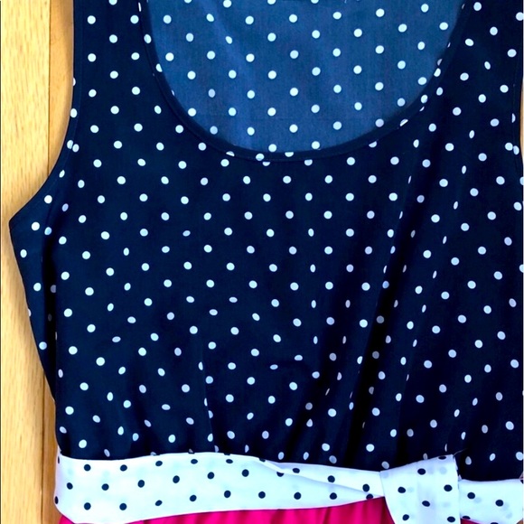 NWOT- MAURICES Navy Blue Polka Dot and Hot Pink SUMMER dress SZ SMALL - Picture 3 of 5